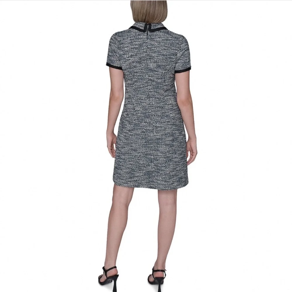 Karl Lagerfeld Paris Tweed Dress Beacon Blue Teal Multi LD5KAK18 Size 4 NWT - Picture 2 of 7